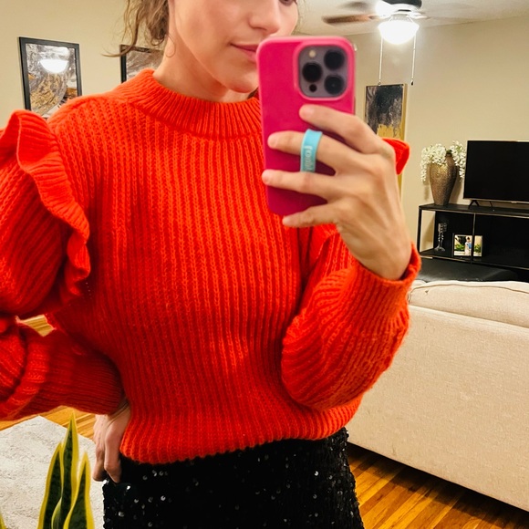SHEIN Red Ruffle Sweater - Picture 3 of 3